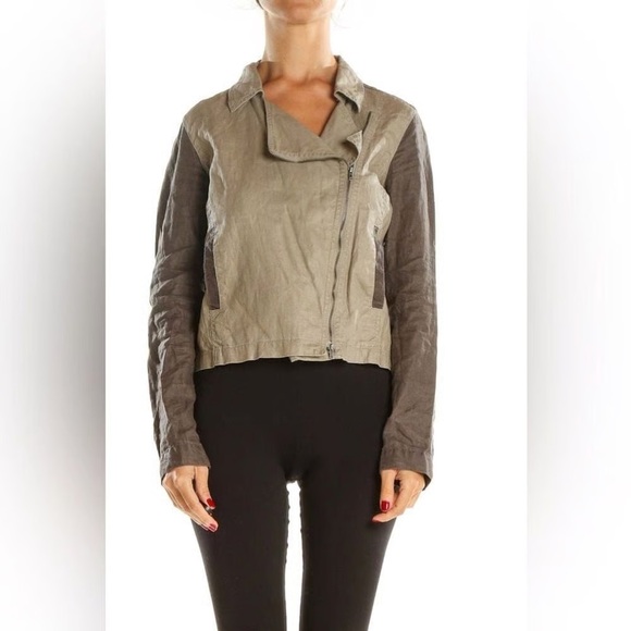 Eileen Fisher Women's Medium Coated Organic Linen Moto Jacket Full Zip Collared - Picture 16 of 16